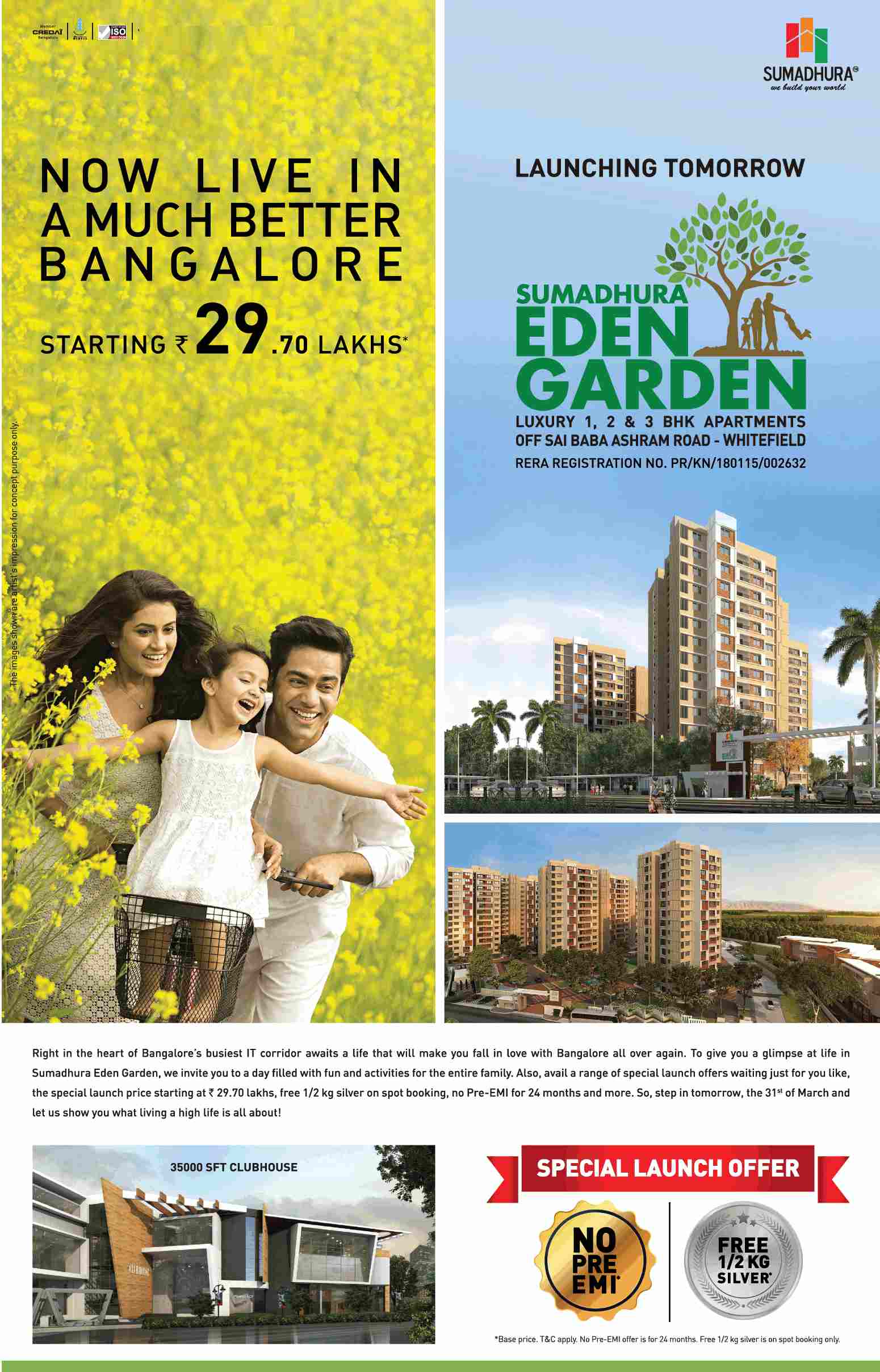 Get half kg silver free on spot booking at Sumadhura Eden Garden, Bengaluru